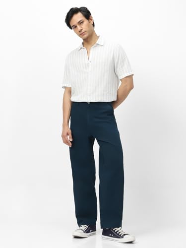 Image of Urbano Fashion Men's Loose Baggy Fit Solid Chino Trousers Non-Stretchable