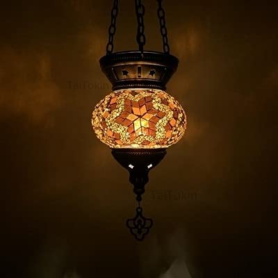 Turkish Mosaic Pendant Lamp Vintage Art Deco Handcrafted lamparas de mesa Mosaic Glass Romantic Light lamparas con mosaicos (Body Color : RY) (SC)
