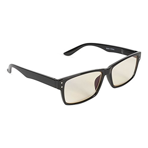 Inner Vision Eye Strain Relief Computer Screen Reading Glasses w/Case - Anti Blue Light, Anti Glare, Scratch Resistant, Spring Hinges - Unisex, (1.0 x Magnification), Black