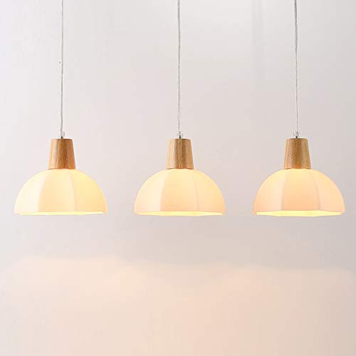 Preisvergleich Produktbild DIY Höhenverstellbar 110CM Hängelampe Esszimmer Esstisch Pendelleuchte E27x3 Küchen insel Wohnzimmer Schlafzimmer Pendellampe Regenschirmform Holzlampe Glas Lampenschirm,Styleb