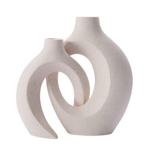 Juego de 2 jarrones de cerámica para parejas, decoración del hogar, decoración del hogar, sala de estar, oficina, escritorio, jarrón hidropónico de cerámica gris