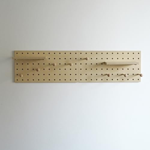 Image of Wooden Pegboard Modular Display Organization Storage Wall Hooks Shelf (Birch Colored Finish-B)