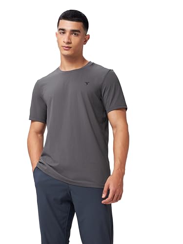Image of TECHNOSPORT Men's Slim Fit Solid Crew Neck T-Shirt, Cotflex Quick Dry Wrinkle Resistant Polyester Sports Tee for Gym, Running, Training, Sports