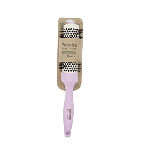 PONETTE NATURAL - Cepillo Térmico Redondo ECO de Aluminio con Revestimiento Cerámico de 34mm de Diámetro Color Rosa, Fabricado con Fibra Natural de Trigo, 100% Reciclable, Marca Española