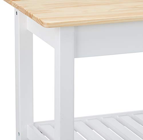 Amazon Basics Kitchen Island Cart With Storage, Solid Wood Top And Wheels, 35.4 X 18 X 36.5 Inches, Natural / White #TOP3