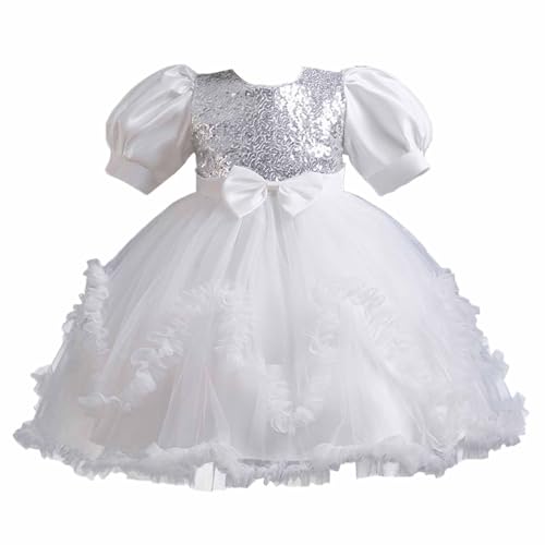 Vestidos de niña para boda elegantes con lentejuelas brillantes y mangas burbuja 4