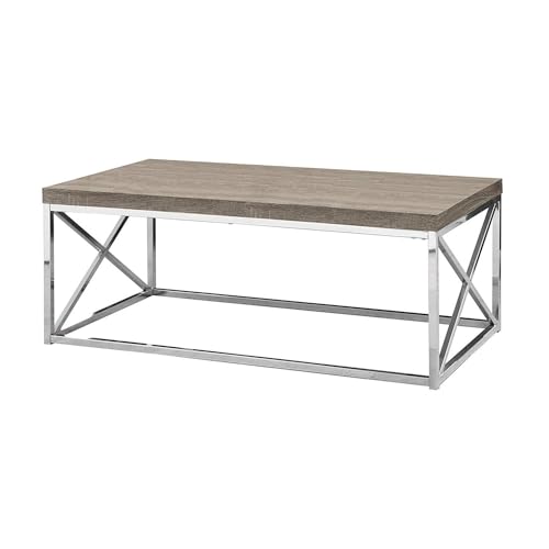 Monarch Specialties Modern Coffee Table for Living Room Center Table with Metal Frame, 44 Inch L, Dark Taupe / Chrome