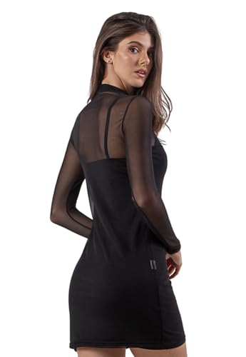 Vestido Diluxo Feminino Tule Manga Longa Curto (G)