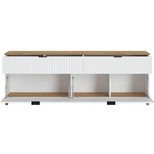 Lomadox Wohnzimmer Wohnwand Schrankwand Anbauwand mit Couchtisch in weiß mit Eiche Nb., B/H/T: ca. 370/208,4/40 cm – Bild 6