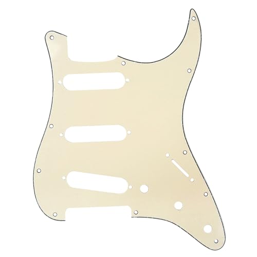 Musiclily 11 Löcher SSS Strat Pickguard Gitarre Schlagbrett für Fender American/Mexican Standard Stratocaster Modern Style E-Gitarre,3 lagig Crème
