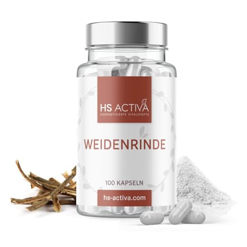 HS ACTIVA 100 Weidenrinde Kapseln | Traditionelle Anwendung | Weidenrindenextrakt 100% rein und natürlich | Natürlicher Pflanzenextrakt mit 450mg Weidenrinde Trockenextrakt und 50mg Salicin