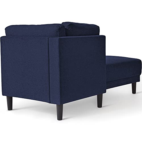 TARTOP 65\" Mid-Century Modern Fabric Corner Chair, Upholstered Indoor Chaise Lounge for Bedroom,Office,Small Living Room & Apartment,Blue - Thumbnail 6