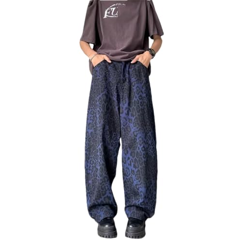 Men Blue Straight Baggy Jeans Pants Clothes Wide Leg Casaul Long Trousers