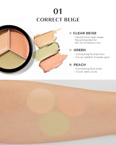 Image of THESAEM Cover Perfection Triple Pot Concealer - 01 Correct Beige for Red Tone & Dark Circles - 3-Color Multi Concealer Palette for Skin Tones 21-23 - Korean Makeup with Sweet Almond Oil & Herbal Water