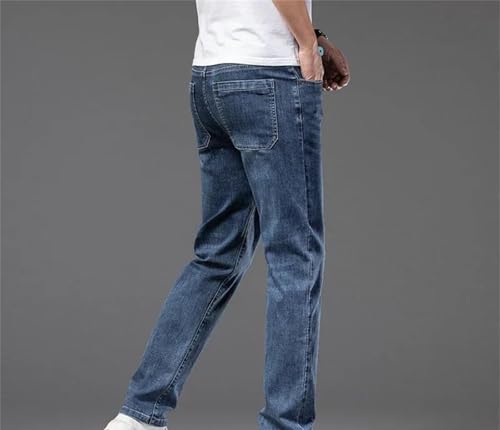 Men's Classic Jeans Elastic Loose Straight Cotton Denim Trousers Business Casual Thin Pants3