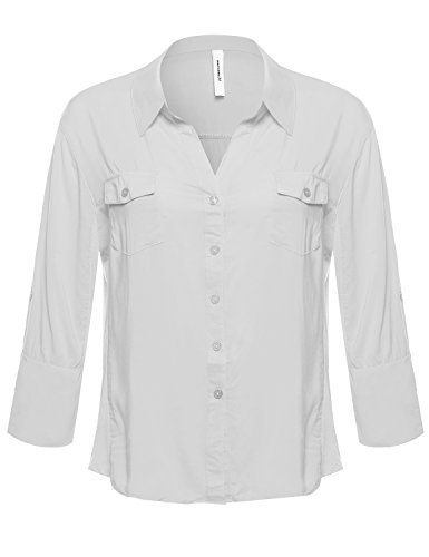 Plus4u Women's Basic Button Down Blouse w/Ribbed Sides