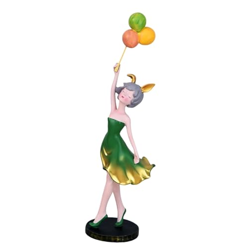 Statue de fille tenant des ballons verte pour rompre la monotonie d'un meuble