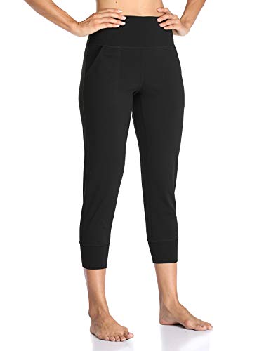 Colorfulkoala Women's High Waisted Capri Length Fitted Joggers (S, Black) #TOP2