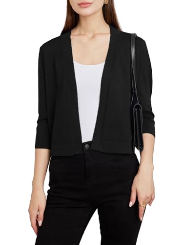 Women's 3/4 Sleeve Shrugs Sweaters Casual Lightweight Open Front Knitted Cardigans4