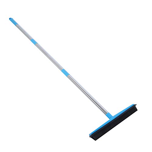 lyrlody Teppich Haarentfernung Besen, Multitool-Bürste für Haustierhaare, Verstellbarer Griff, Teleskopboden Teppichbesen Zimmer Bräutigam Teppich Rechen Gummi-Besen Teppichrake, Eingebauter (BLUE)