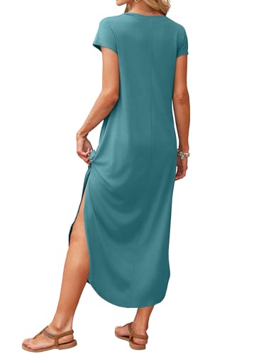 Image of RUMIA Summer Maxi Dresses for Women Cap Sleeve Long Sundress with Pockets