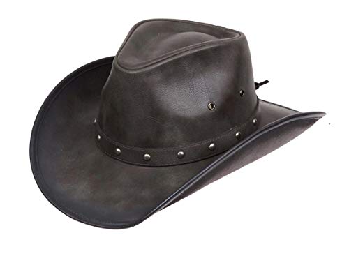 Kenny K Men's Distressed Faux Leather Western Cowboy Style Hat with Studded Hat Band DL10 (Distressed Black, Large)