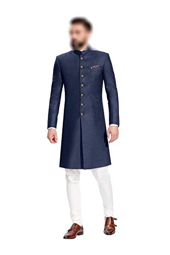 Indian Jodhpuri Achkan Suit for Men Wedding Sherwani Partywear bhandgala Outfit in Navy Blue Cotton