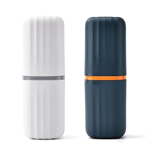 Remoteta 旅行用 歯ブラシケース コップ型 2点/3点セット プラスチック 歯磨き おしゃれ 電動歯ブラシ収納 多機能 トラベル 出張 旅行 家庭用 洗面用具 携帯便利 可愛い (ホワイト+ブルー)