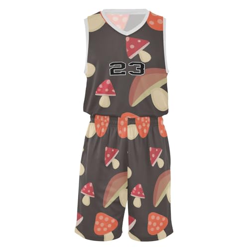 FLildon Cute Mushroom Boys Basketball Jersey Set Tank Top Shorts Tracksuit Sport Training Suit for Kids, M