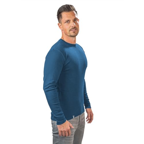 ALPIN LOACKER 100 Merino Langarmshirt Herren 230g/m2 I Feinste Merinowolle Unterwäsche I Langarm Wandershirt I Thermooberteil für Outdoor und Sport Blau M