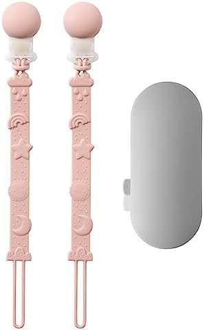 Baby Silicone Pacifier Clip with One Piece Binky Clip Holder Silicone Teether Pacifier Strap with Clip Baby Teether Toys for Boys and Girls Set of 2 BPA Free-Blush