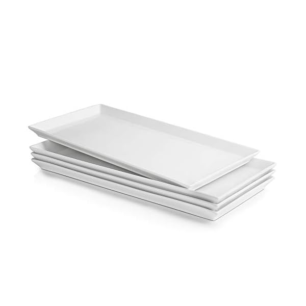 Sweese 703.101 White Serving Platters, Porcelain Serving Trays for Parties, Rectangular Plates - 15.5 Inch, Set of 4