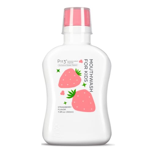 Image of oh care Mouthwash for Kids P113+ Peptide Anti Cavity Mouth Rinse Alcohol Free for Teeth and Gums Safe Oral Hygiene for Newborn to Toddler 11.8 fl oz (11.8 Fl oz, Strawberry)