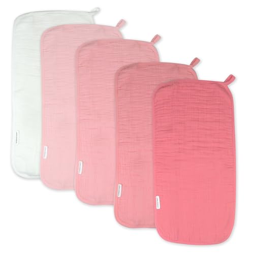 HonestBaby Multipack Woven Burp Cloths Soft Absorbent Multi-Layered 100% Organic Cotton Infant Baby Boys, Girls, Unisex, Pink Ombre, One Size