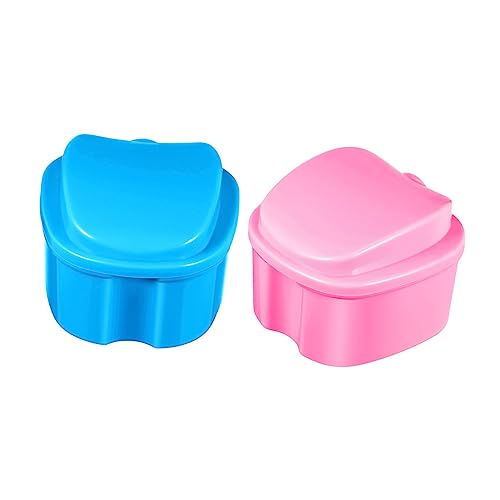 GALPADA 2 piezas Caja de Almacenamiento para Dentaduras Postizas de Estuche Portátil con Tapa Accesorio Práctico para Hogar y Diseño Compacto y Ligero Azul y Rosa