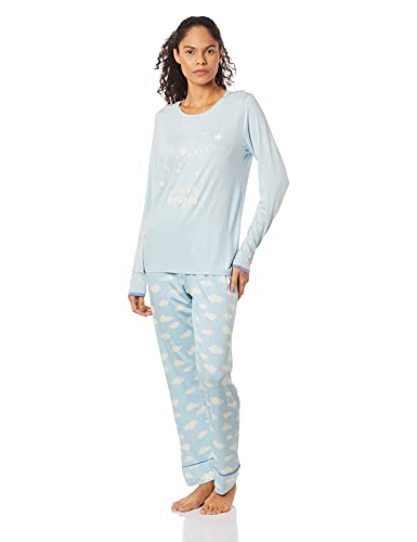 Pijama, Longo Nuvens Feminino, M, Feminino, Azul Claro