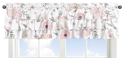 Image of Sweet Jojo Designs Window Valances (Pink /Grey Boho Floral) for Girls, Kids, Baby /Nursery Room, Kitchen, Bathroom, Bedroom, Treatment Valance Curtain (Tiered, Ruffled, Watercolor, Flower, Elegant Rose)