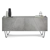 MOBILI FIVER, Aparador con 4 Puertas Emma, con Patas Negras, Color Cemento Gris, 168 cmx45 cmx76.6 cm, Aglomerado y Melamina/Hierro, Mueble Buffet salón, Made In Italy
