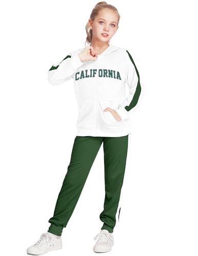 Arshiner Girls 2 Piece Outfits Sweatsuits Zip Up Hoodie Sweatshirt and Sweatpant Athletic Tracksuit Jogger Set