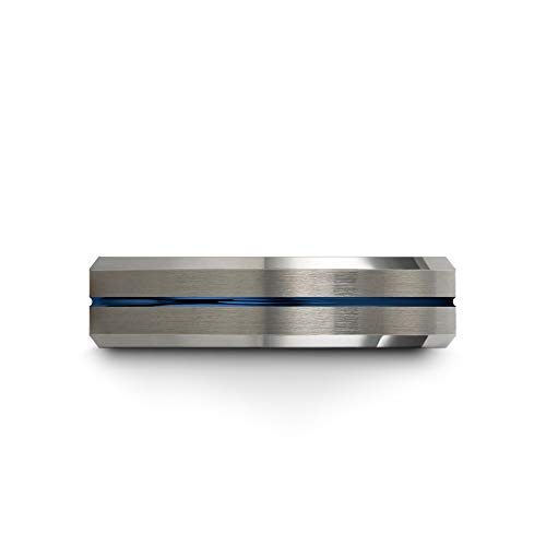Chroma Color Collection Tungsten Carbide Wedding Band Ring 6Mm For Men Women Blue Center Line Grey Interior With Beveled Edge Brushed Polished Comfort Fit Anniversary Size 9 #TOP2