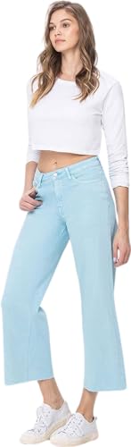 VERVET Women's Olivia High Rise Cropped Wide Leg Jeans with Raw Hem4