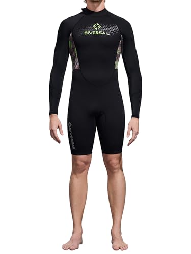 1.5mm Neoprene Shorty Wetsuit for Mens UPF 50+ Mock Long Sleeve Thermal Swimsuits 5