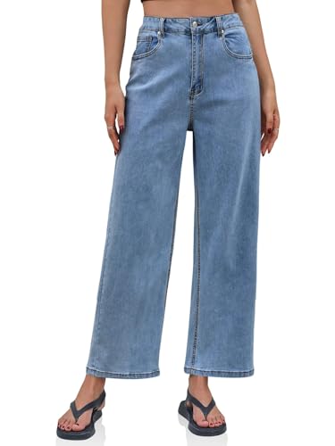 Cicy Bell Womens Baggy Horseshoe Jeans Boyfriend Wide Leg Vintage Mid Rise Cropped Denim Pants (US, Numeric, 10, Regular, Regular, Blue)2