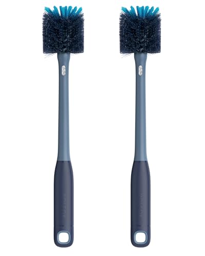 Image of ROSEOK 2 in 1 Bottle Brush with Straw Cleaner Brush, Water Bottle Brush | For Cleaning Glass, Sports Bottle, Coffee Mug, Cup Cleaner, Grayish Blue, 2 Pack