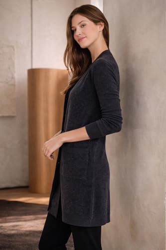 Image of State Cashmere Women's Button Front Cardigan 100% Pure Cashmere V Neck Fashion Sweater Dress with Pockets
