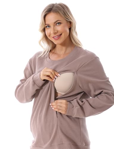 FEOYA Schwangere Pflege Sweatshirt Langarm Stillpullover Rundhalsausschnitt...
