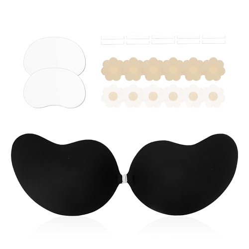 Sticky Bra Push Up Lift Invisible Adhesive Bra Strapless Backless for Women (US, Cup Band, B, Black)