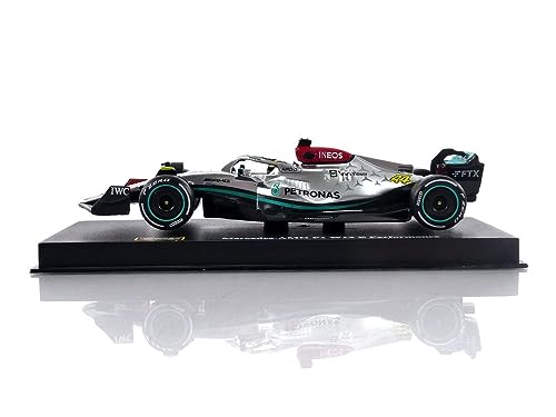 Image of Bburago - 1 /43 Scale Model Compatible with Mercedes-AMG Replica Compatible with Petronas F1 Team W13# 63 Compatible with George Russell 2022 (Silver) Formula 1 Racing Car Miniature