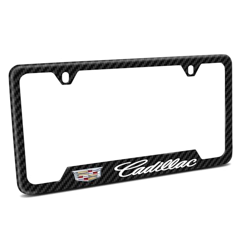 iPick Image for Cadillac Crest Logo Black Carbon Fiber Texture ABS Plastic 50 States License Plate Frame is Official Licensed