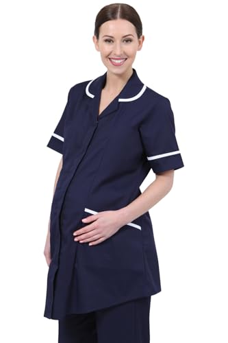 Behrens Maternity Tunic, for Nurses, Healthcare Professionals, Round Collar, Princess Seams for Professional Appearance, Waterproof Pockets, Action Back for Easy Movement, Size 18 Colour Navy